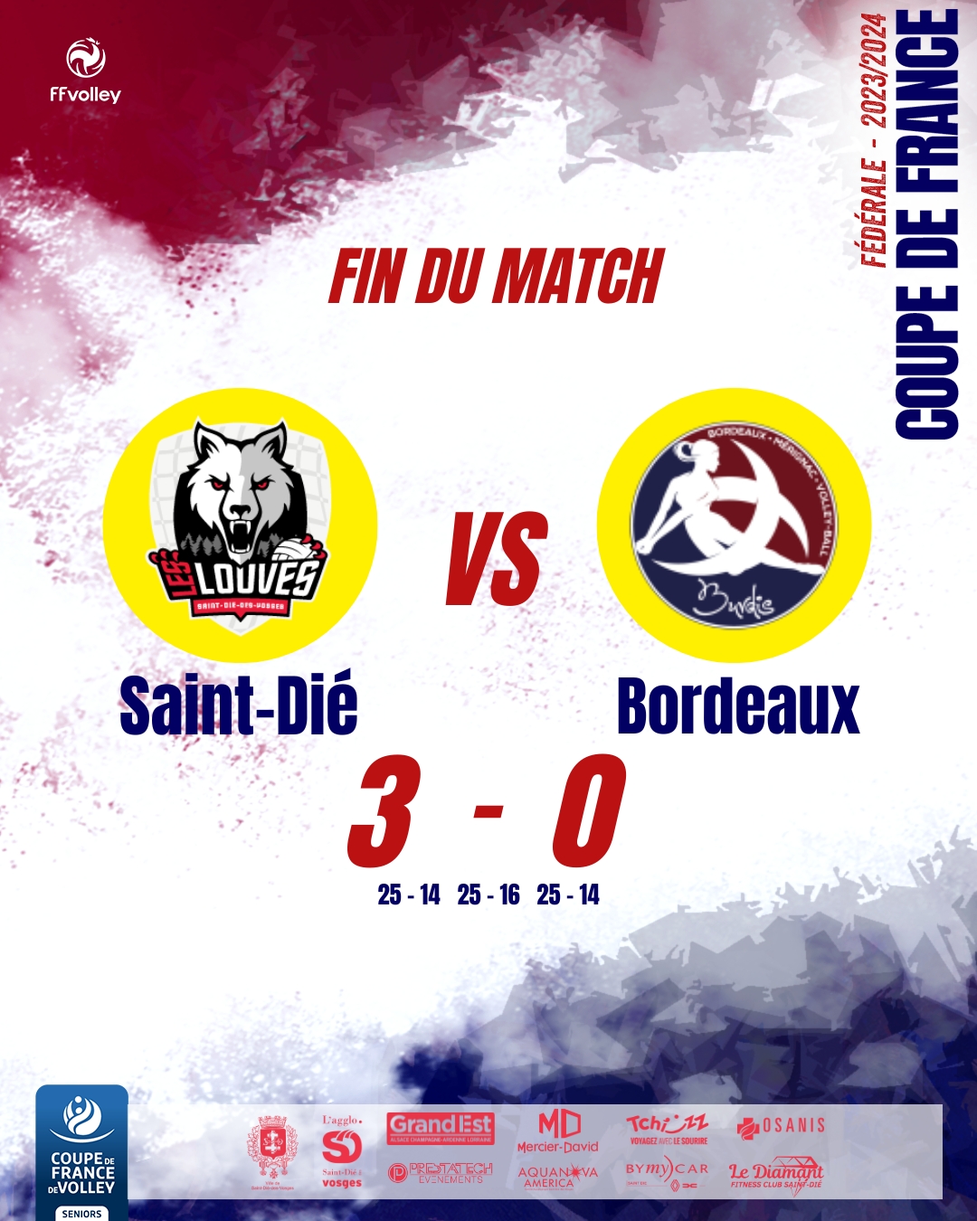 La Coupe de France Seniore de Volley pour les Louves de Saint-Dié contre Les Burdis de Bordeaux Mérignac
