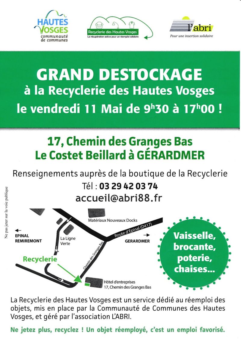 Gérardmer : grand déstockage de la Recyclerie ce vendredi 11 mai