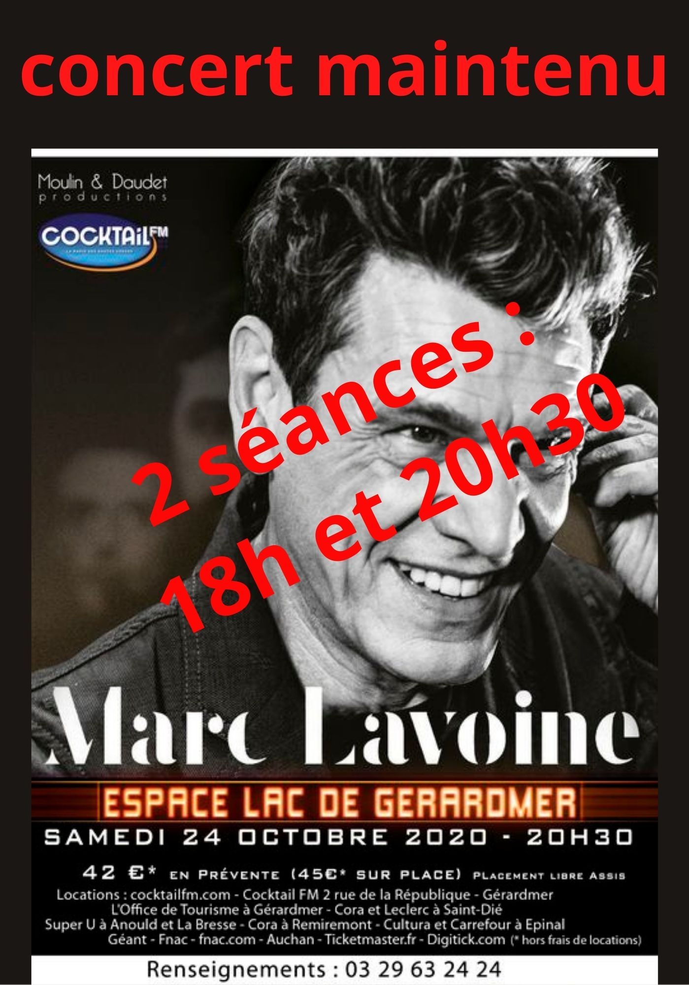 Concert de Marc Lavoine maintenu à Gérardmer le 24 octobre